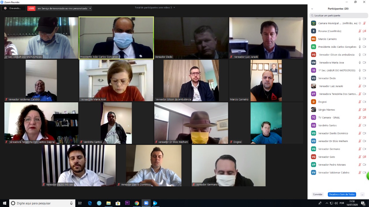 FORAM ADIADAS A PRIMEIRA E A SEGUNDA SESSÕES ORDINÁRIAS DO SEGUNDO PERÍODO LEGISLATIVO DE 2020