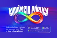 Audiência pública abordará inclusão e direitos das pessoas com TEA e neurodivergências na Câmara de Guarapuava