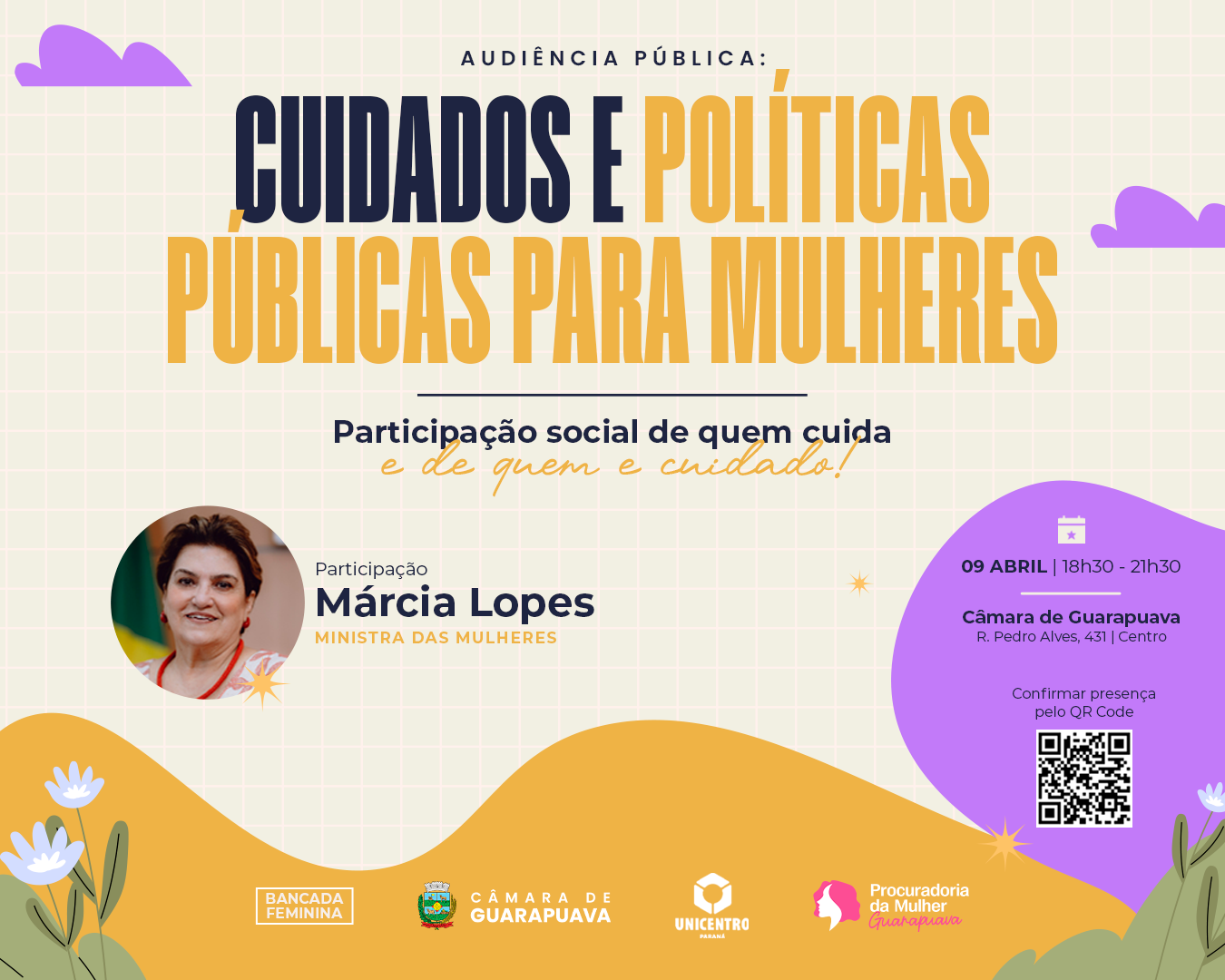 Audiência Pública na Câmara de Guarapuava contará com a presença da ministra da Mulher, Márcia Lopes